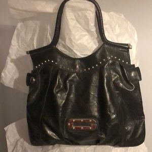 Black leather satchel.